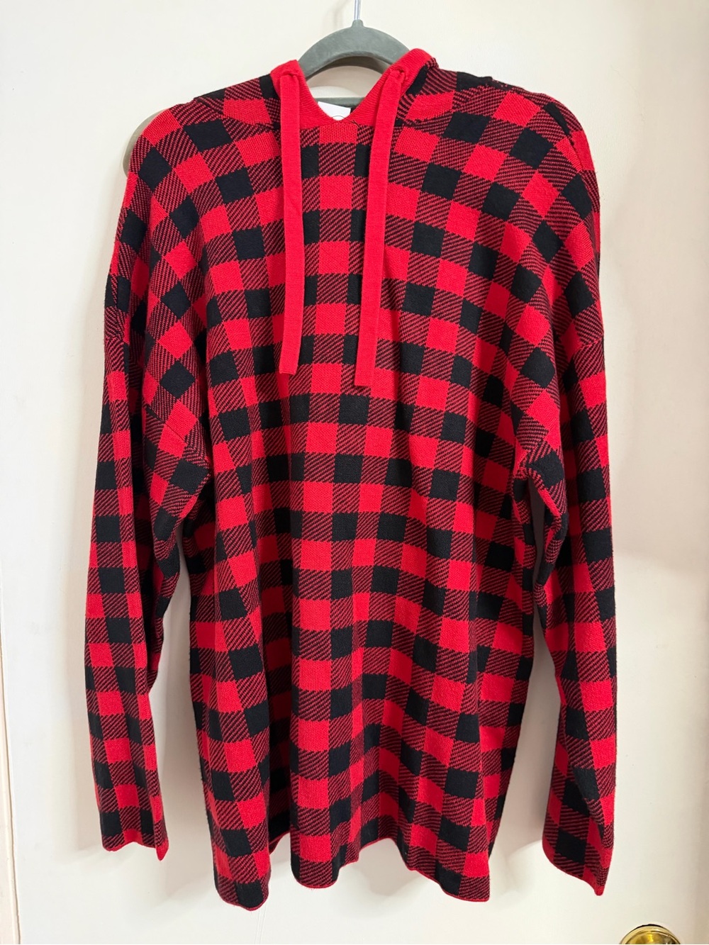 Lane Bryant Women’s Red and Black Buffalo Plaid Hoodie Sweater